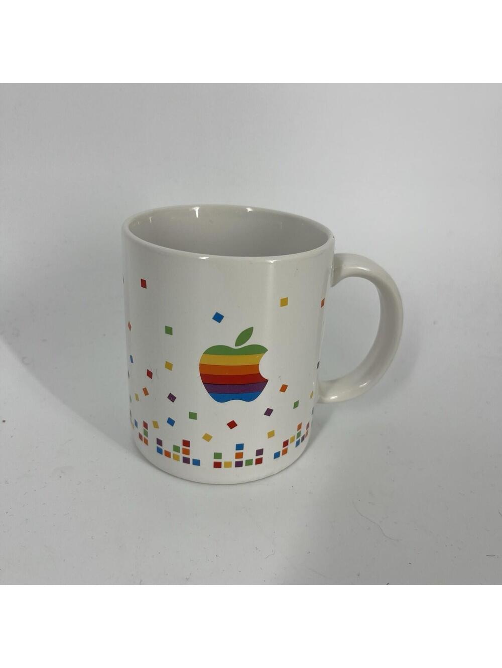 Vintage Apple Coffee Mug Rainbow Logo Steve Jobs Cup 80s Pixel Confetti Computer